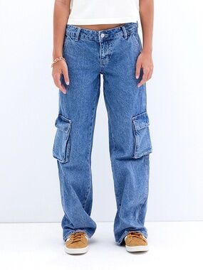 Pacsun Casey Baggy Low Rise Cargo Jean Size 27 Medium Indigo
